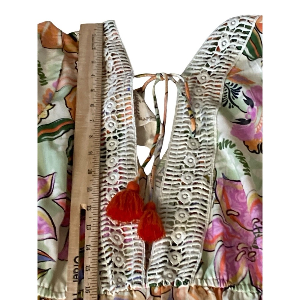 Z & L Dress Medium Floral Crochet Trim Back Tie with Tassels Bohemian Crochet - Picture 13 of 16